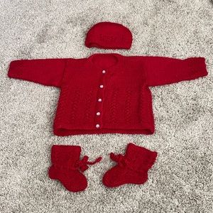 Gorgeous red wool hand knit baby bundle
